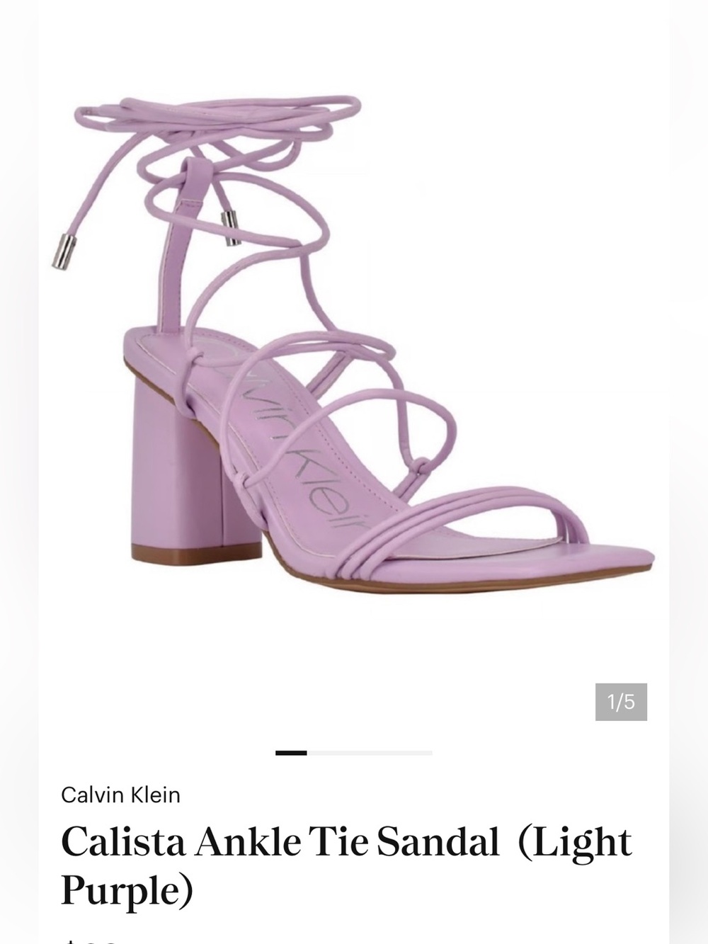 Calvin Klein Lilac Strappy Ankle-Tie Block Heel Sandal